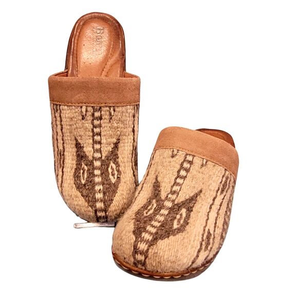 Born Women's Brown Southwest Aztec Wool Blanket Platform Slip On Clogs Mules - Picture 1 of 7